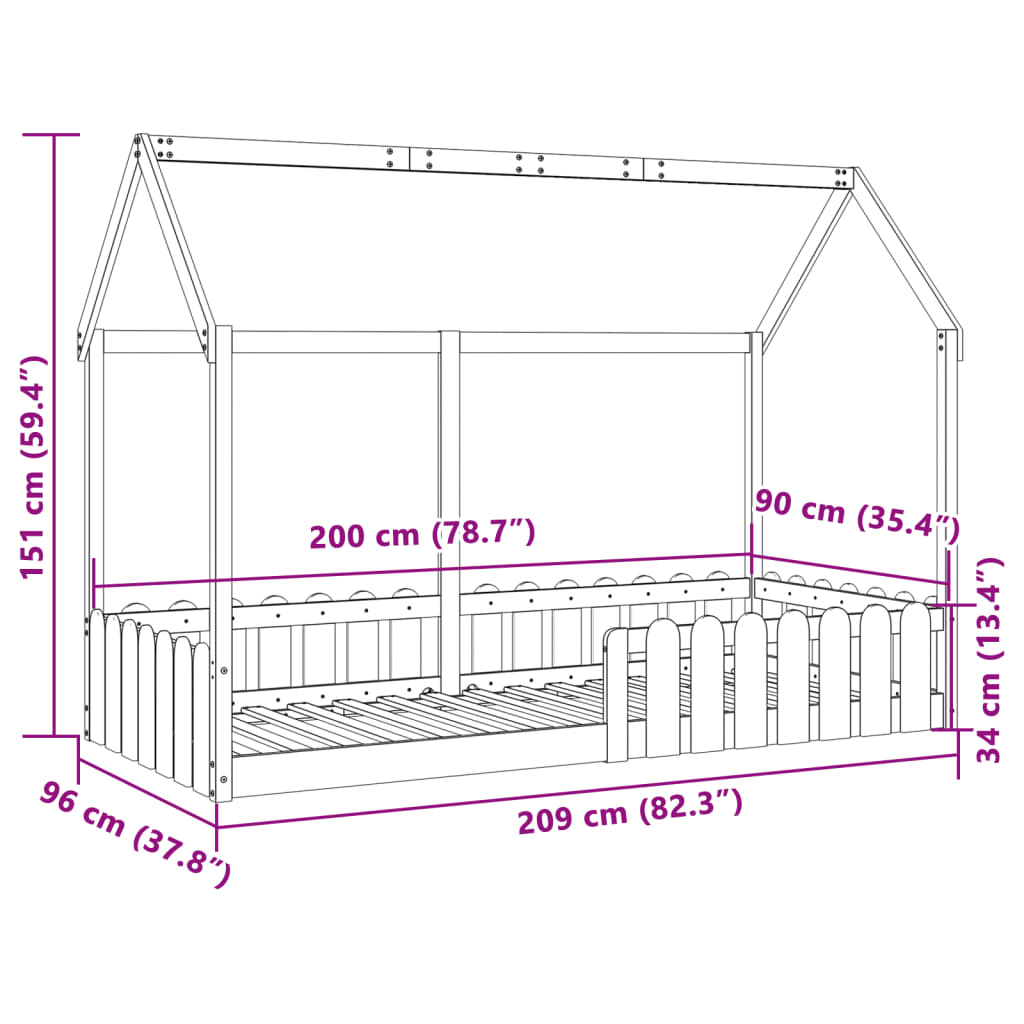 vidaXL Kids' House Bed Frame without Mattress Wax Brown 90x200 cm