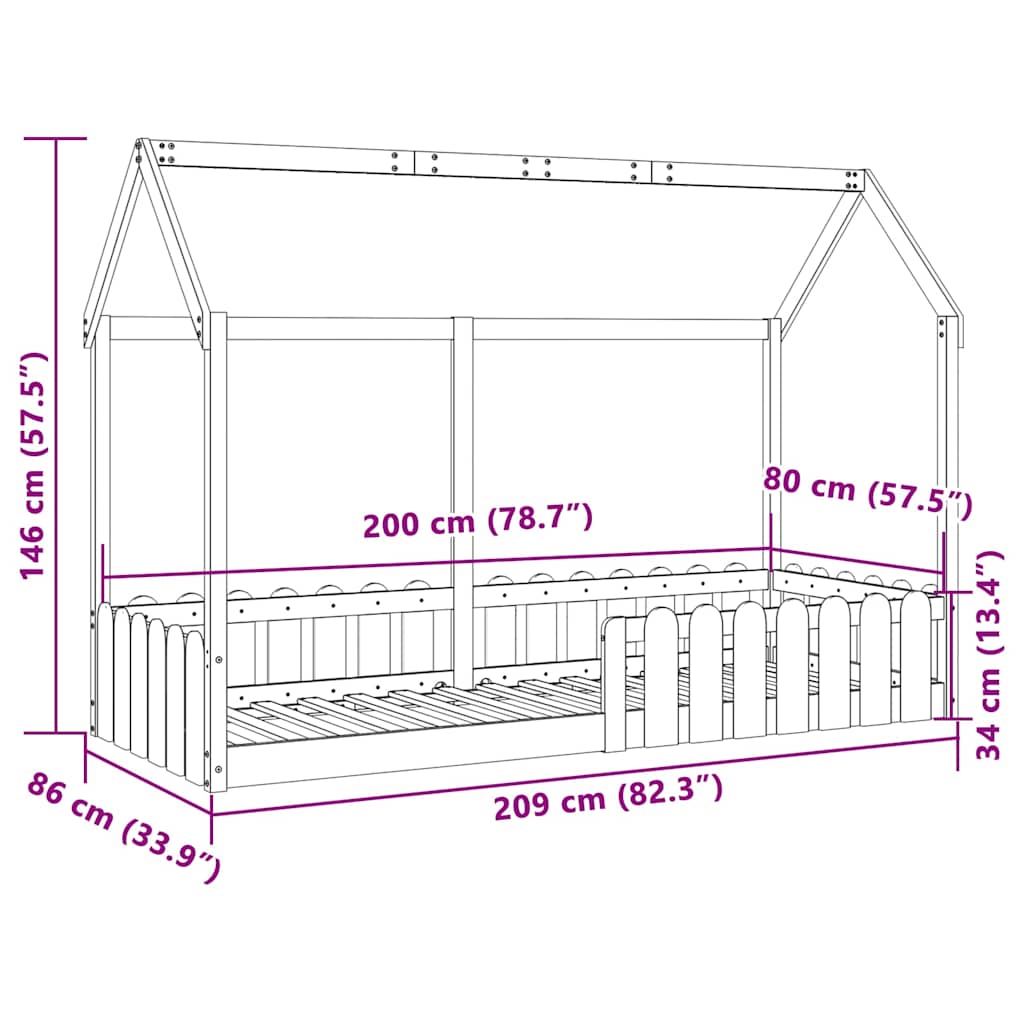 vidaXL Kids' House Bed Frame without Mattress 80x200 cm Solid Wood Pine