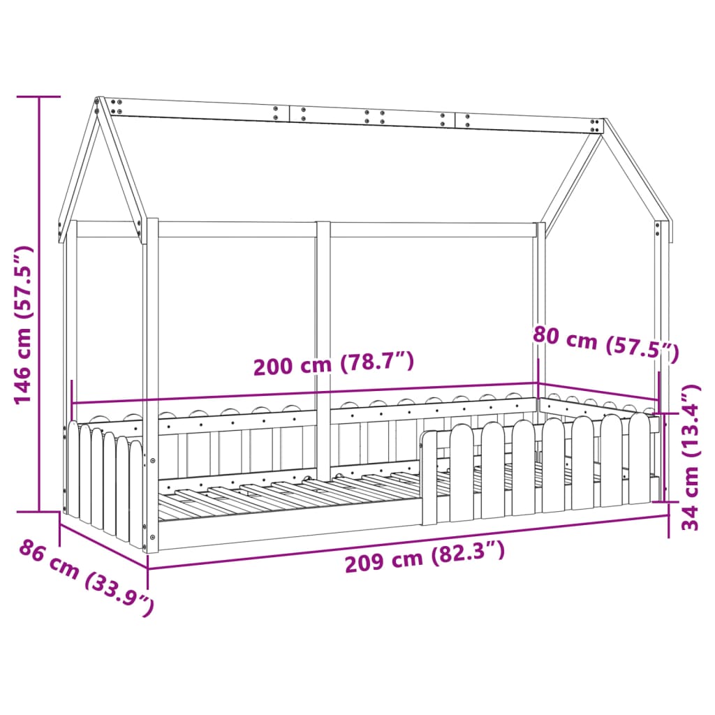 vidaXL Kids'House Bed Frame without Mattress White 80x200 cm