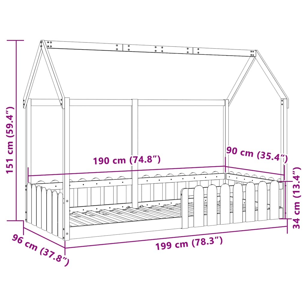 vidaXL Kids' House Bed Frame without Mattress Wax Brown 90x190 cm Single