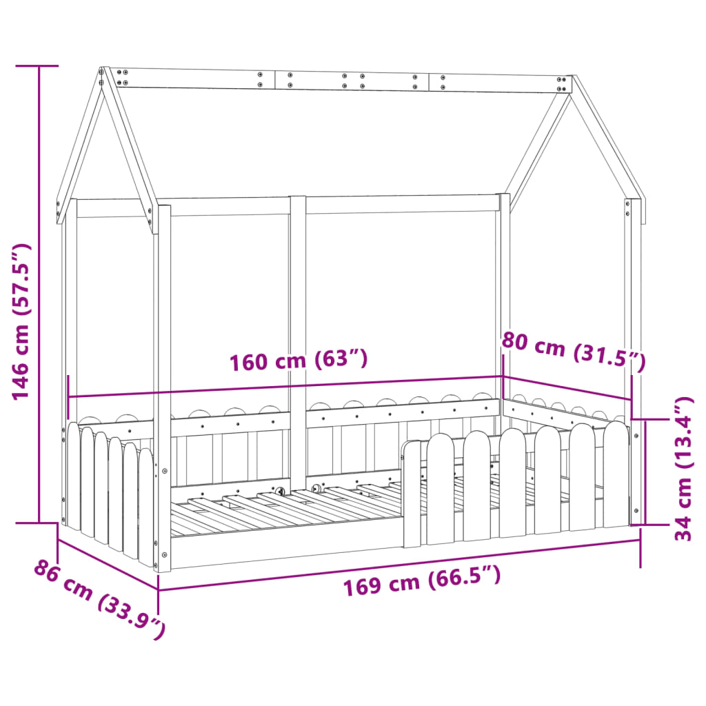 vidaXL Kids'House Bed Frame without Mattress Wax Brown 80x160 cm