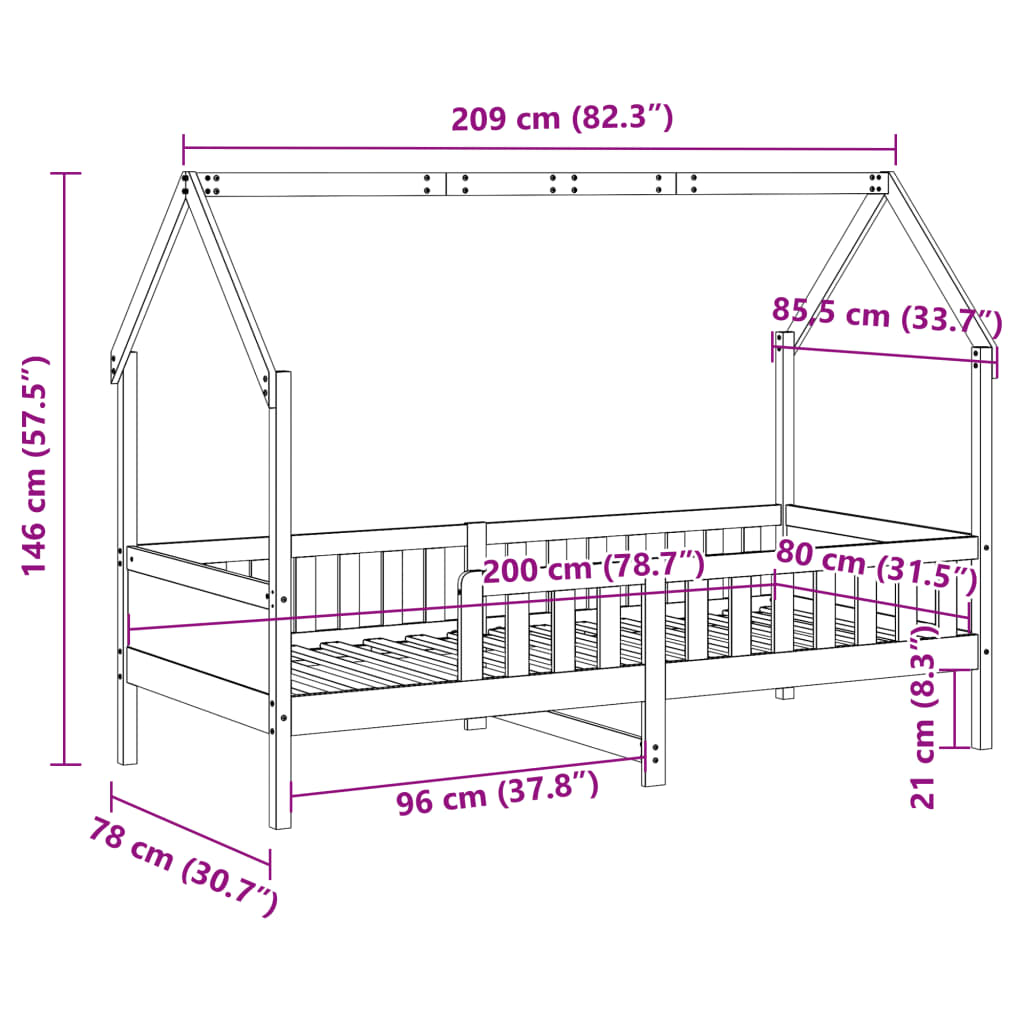 vidaXL Kids' House Bed Frame without Mattress Wax Brown 80x200 cm Pine