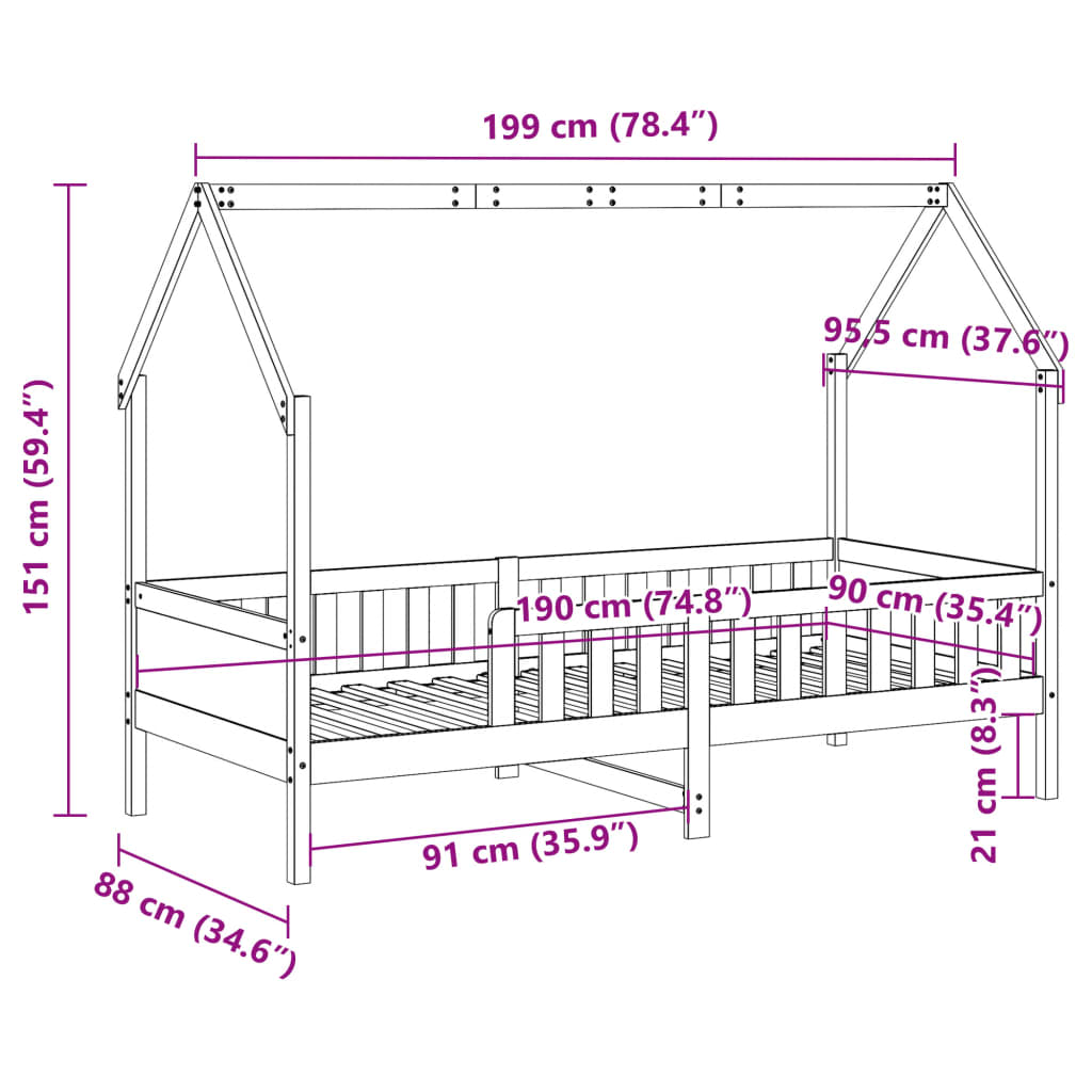 vidaXL Kids'House Bed Frame without Mattress 90x190 cm Pine