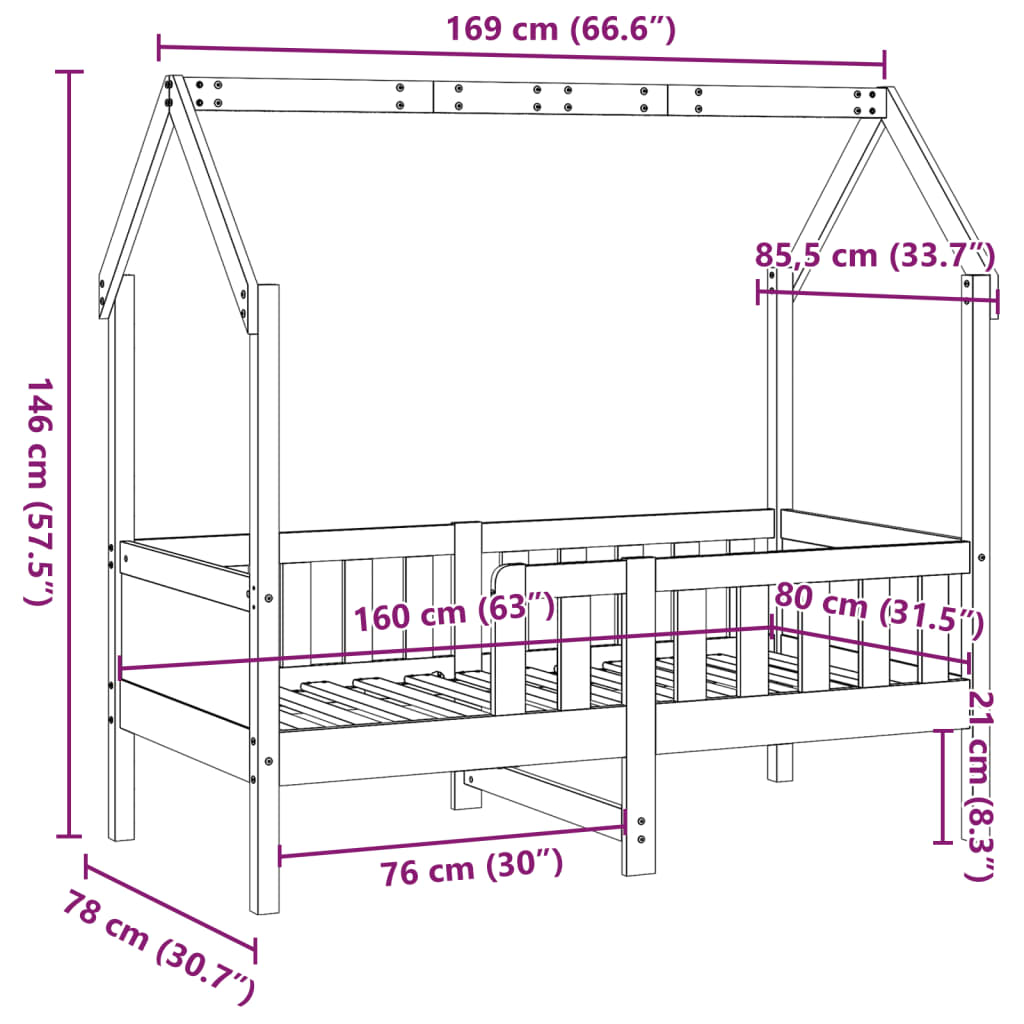 vidaXL Kids'House Bed Frame without Mattress White 80x160 cm Pine