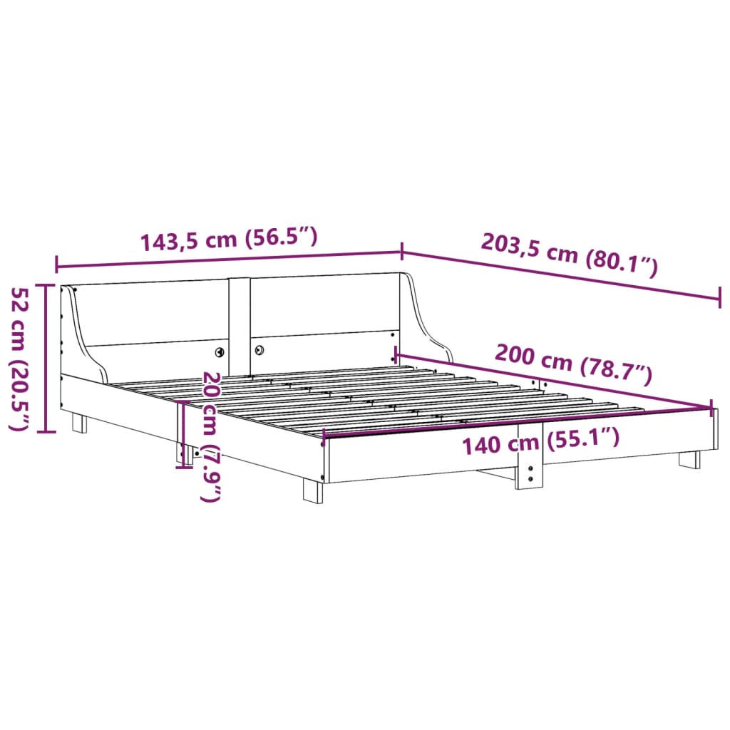 vidaXL Bed Frame without Mattress White 140x200 cm Solid Wood Pine