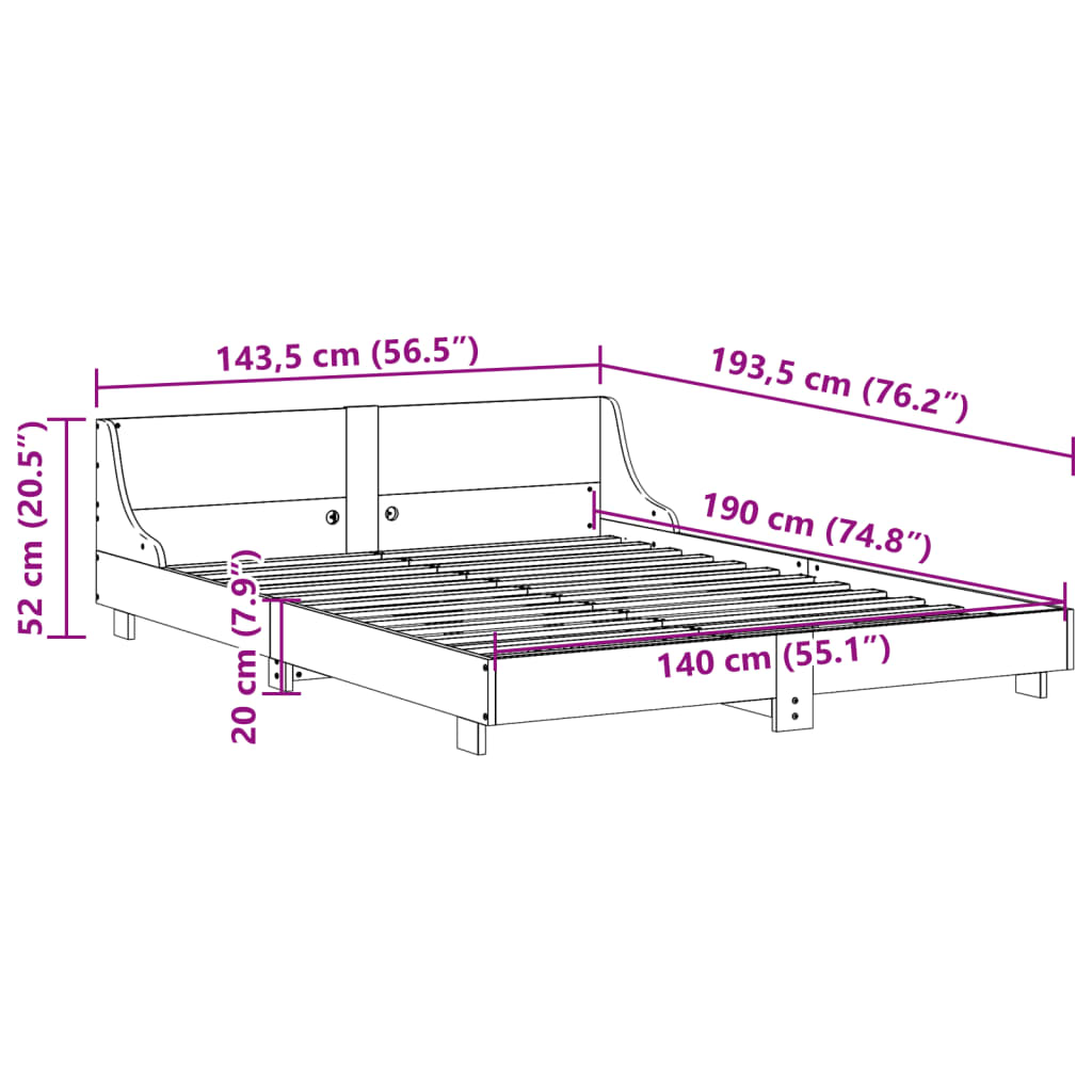 vidaXL Bed Frame without Mattress 140x190 cm Solid Wood Pine