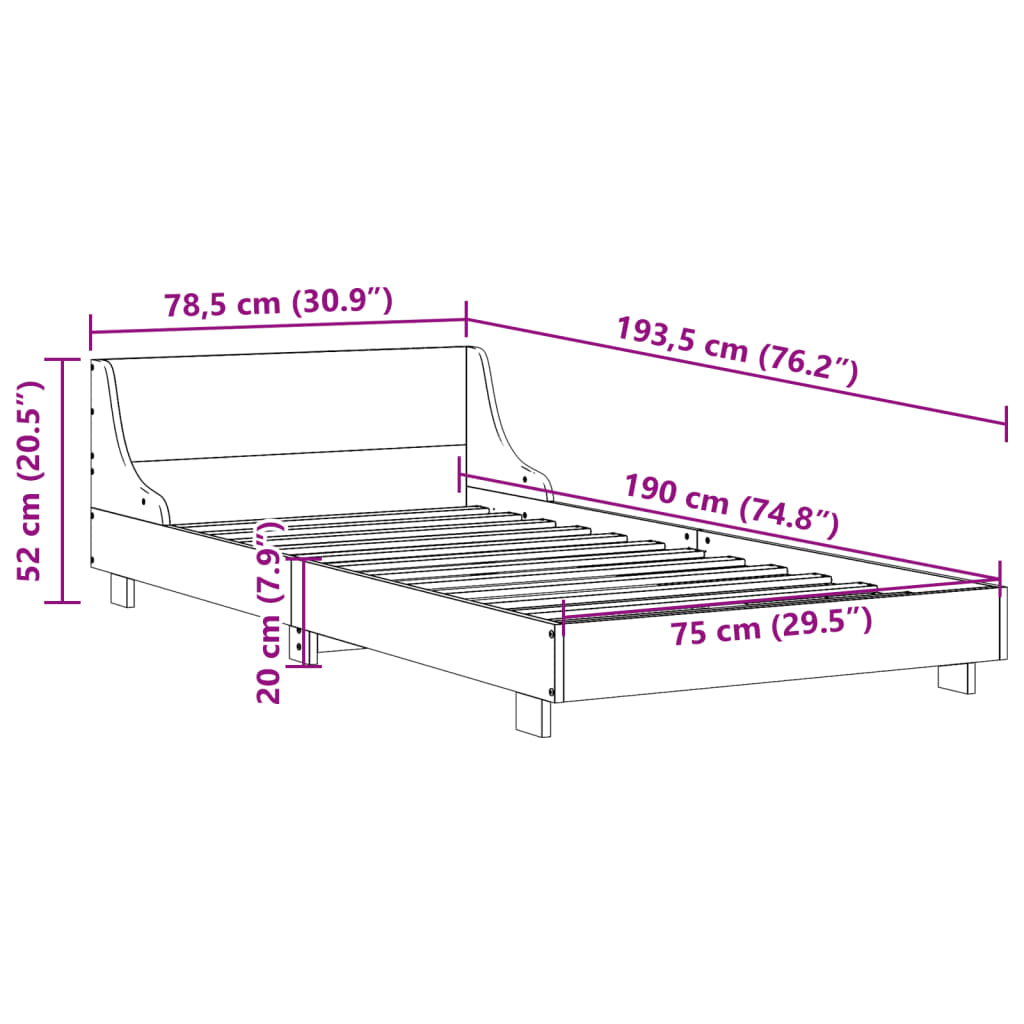vidaXL Bed Frame without Mattress Wax Brown 75x190 cm Small Single Solid Wood Pine