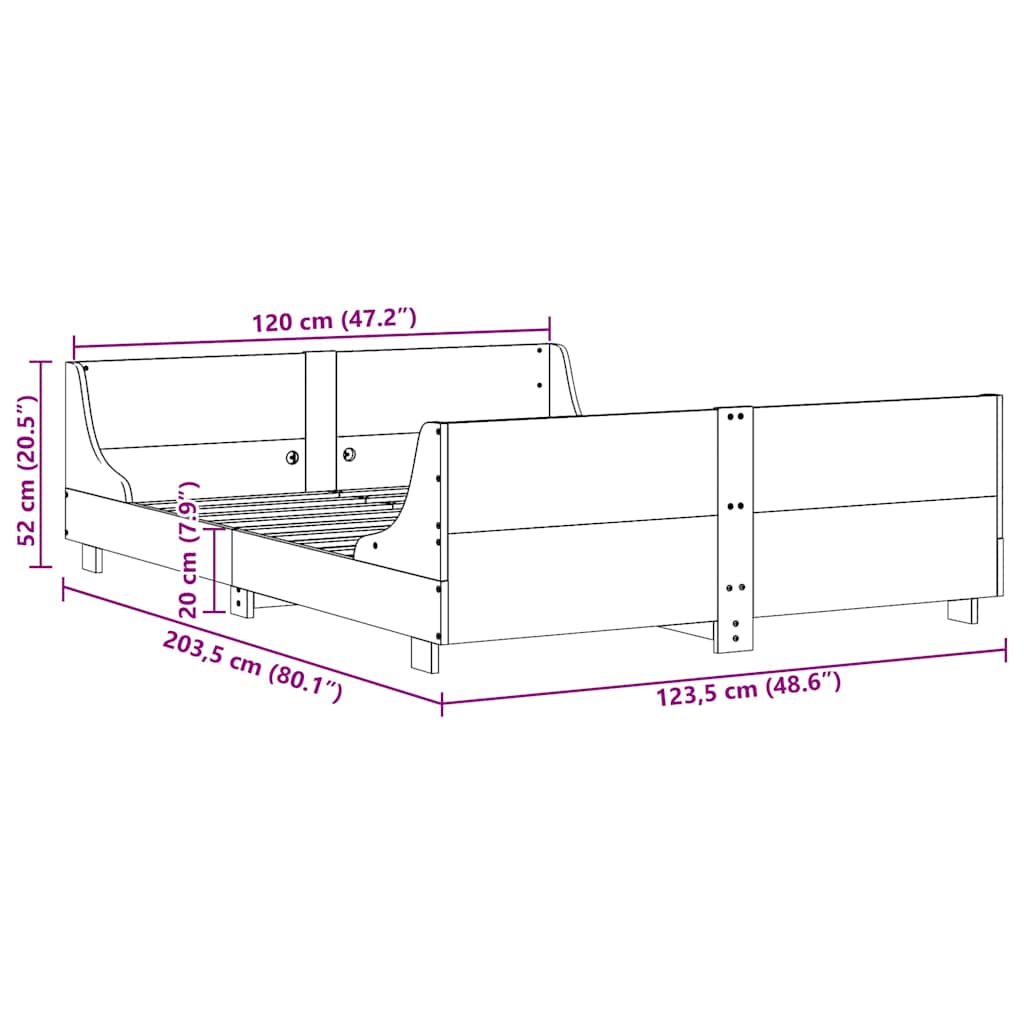 vidaXL Bed Frame without Mattress Wax Brown 120x200 cm Solid Wood Pine