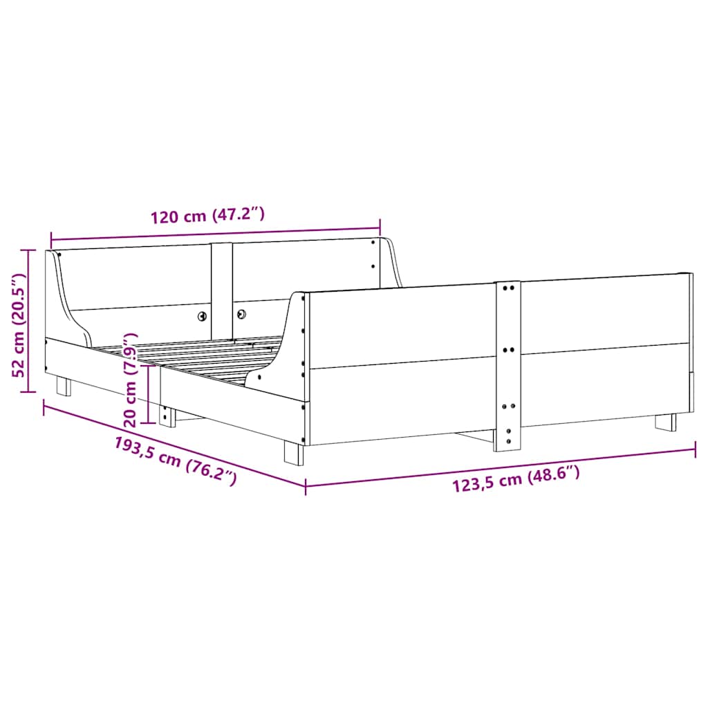 vidaXL Bed Frame without Mattress Wax Brown 120x190 cm Solid Wood Pine