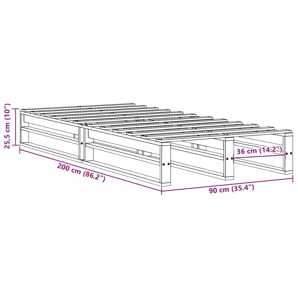 vidaXL Bed Frame without Mattress 90x200 cm Solid Wood Pine