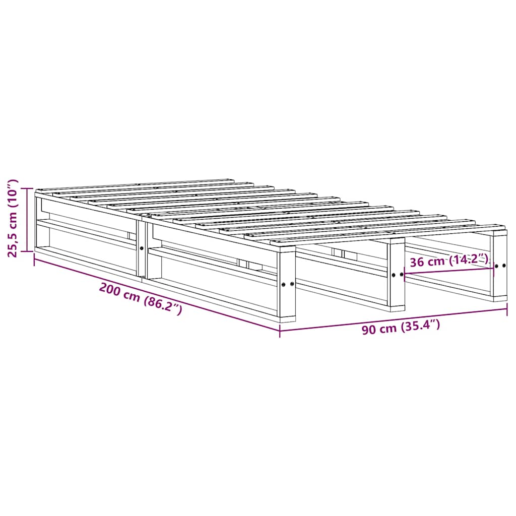 vidaXL Bed Frame without Mattress White 90x200 cm Solid Wood Pine