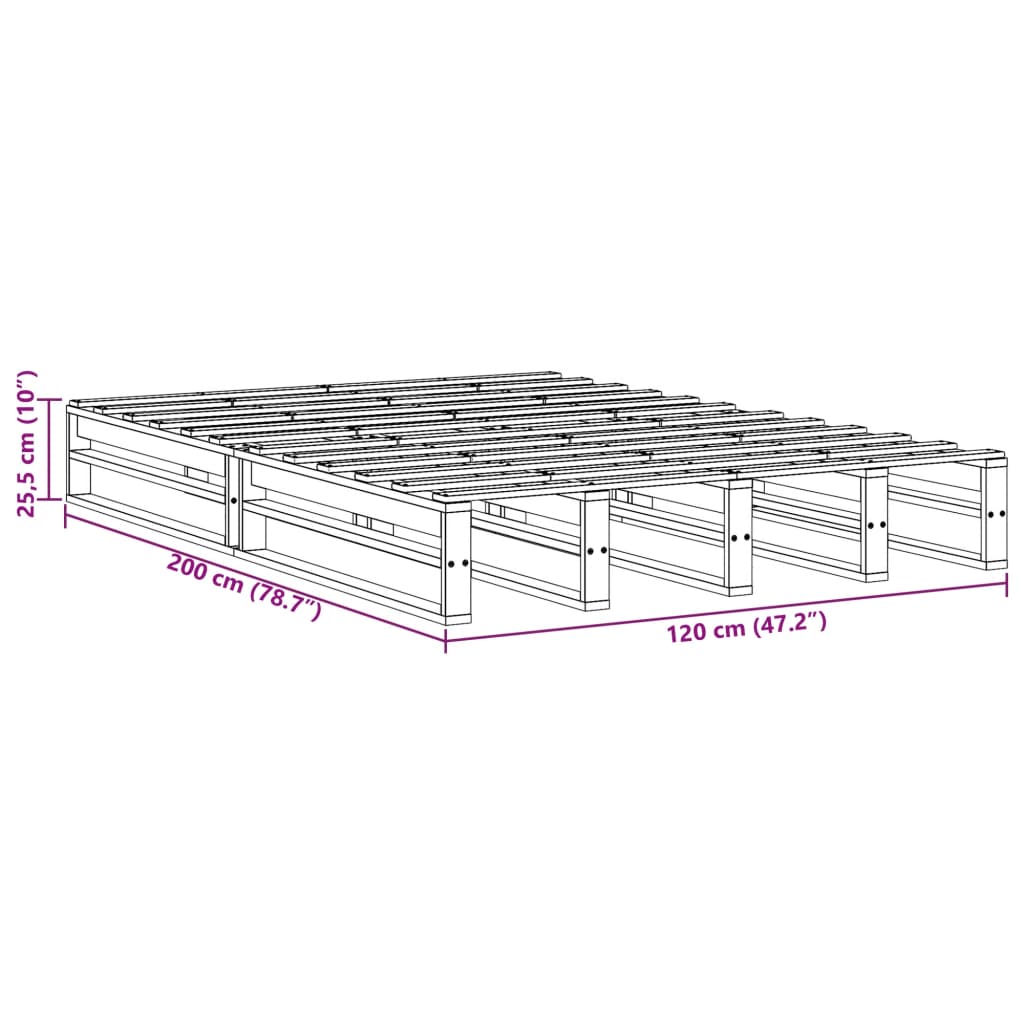 vidaXL Bed Frame without Mattress Wax Brown 120x200 cm Solid Wood Pine
