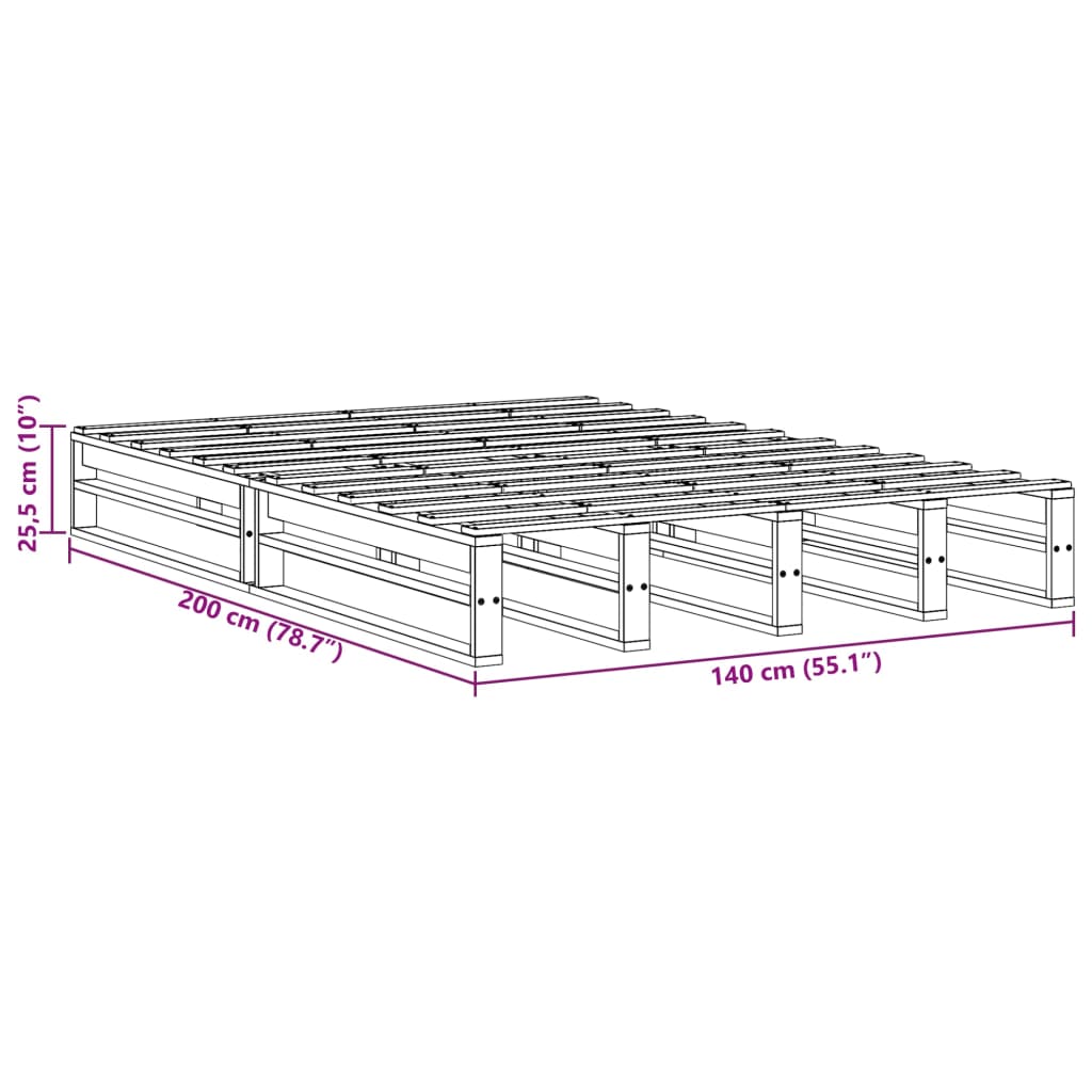 vidaXL Bed Frame without Mattress Wax Brown 140x200 cm Solid Wood Pine