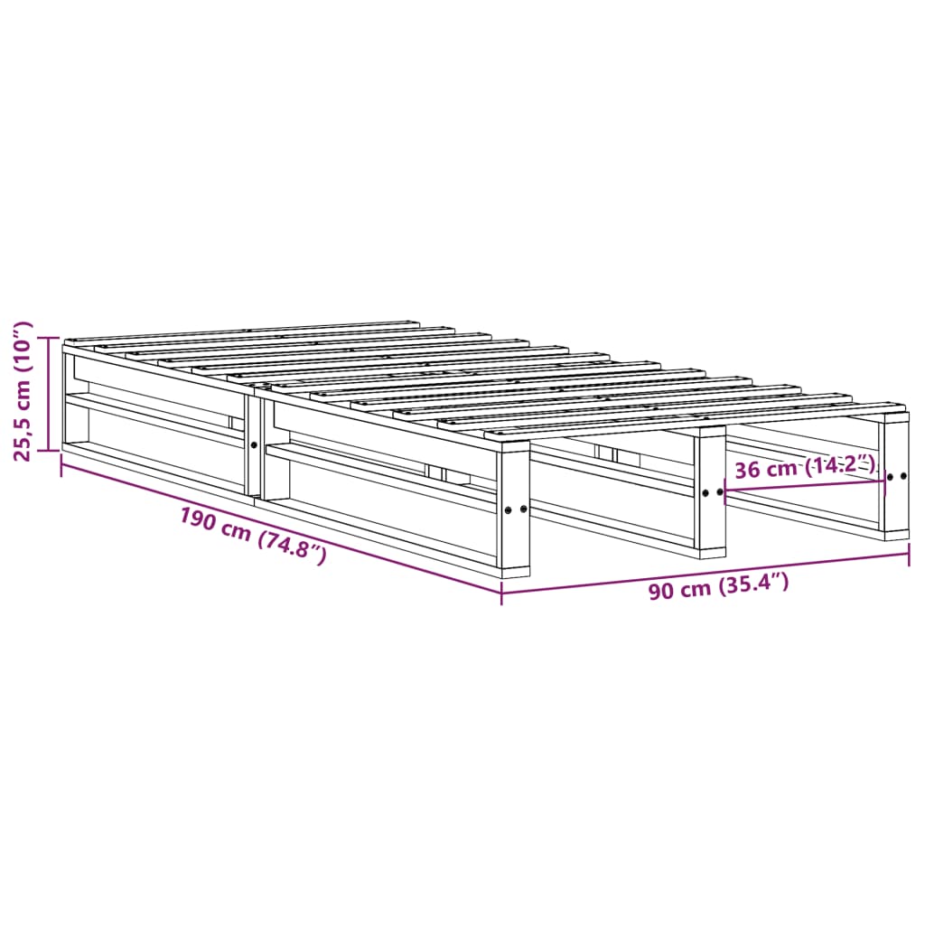 vidaXL Bed Frame without Mattress 90x190 cm Single Solid Wood Pine