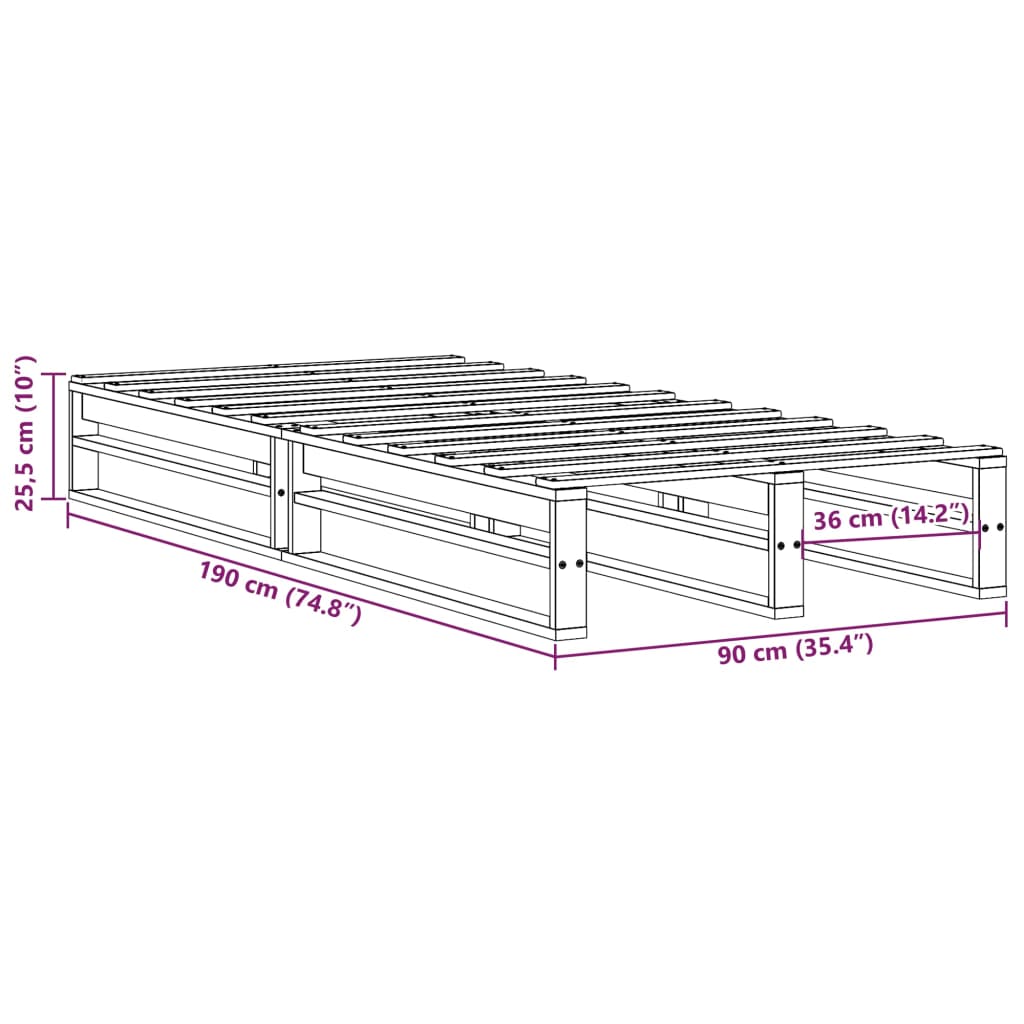 vidaXL Bed Frame without Mattress White 90x190 cm Single Solid Wood Pine