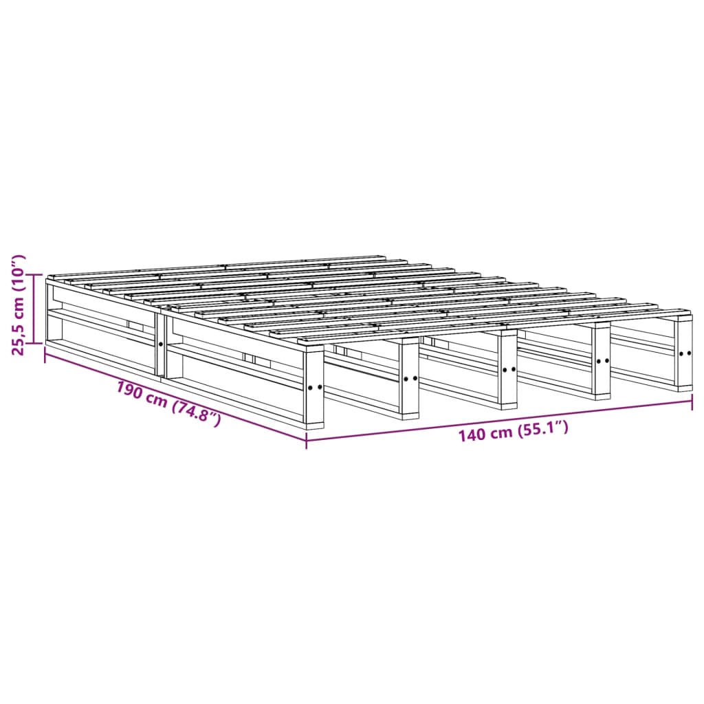 vidaXL Bed Frame without Mattress White 140x190 cm Solid Wood Pine