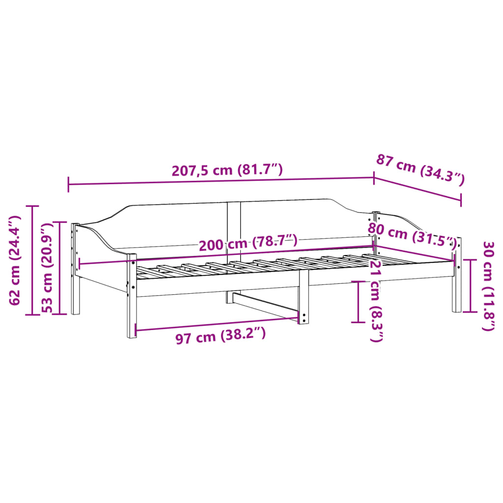 vidaXL Bed Frame without Mattress Wax Brown 80x200 cm Solid Wood Pine