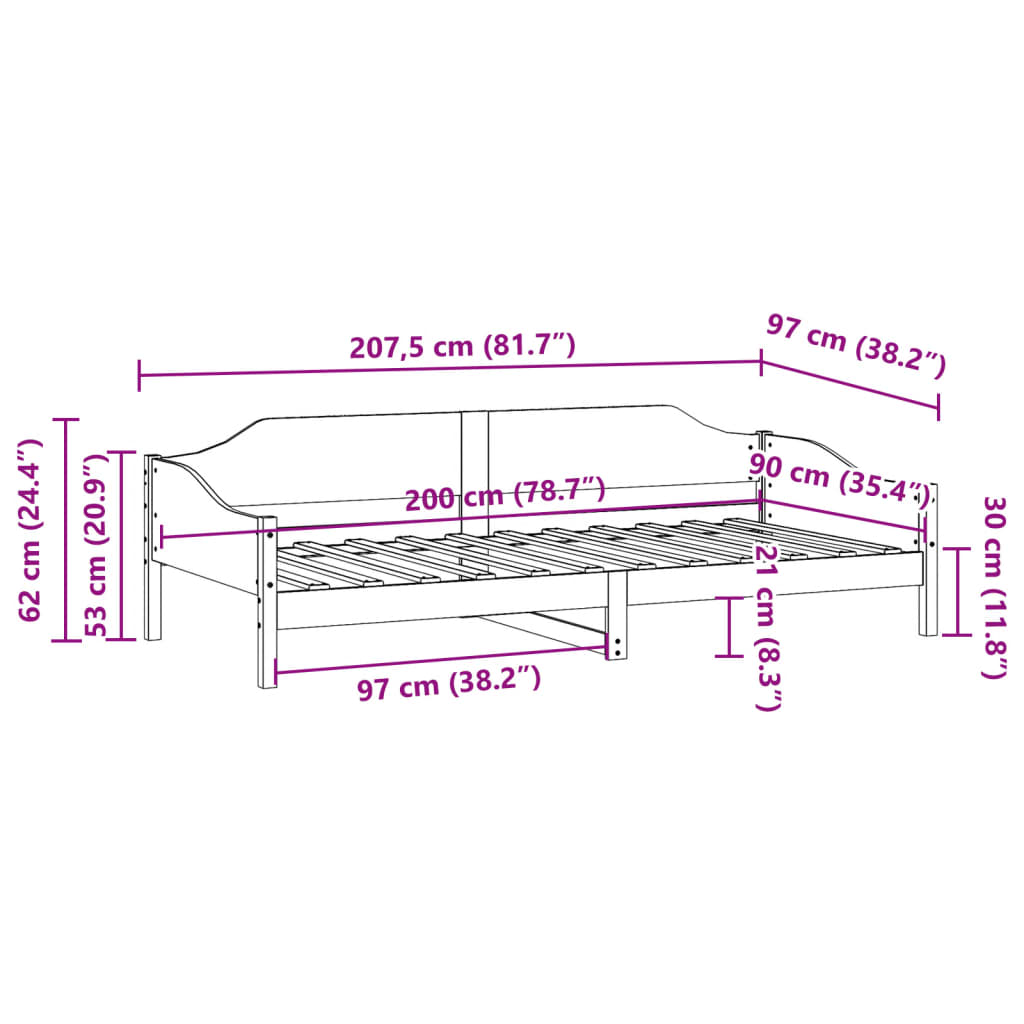 vidaXL Bed Frame without Mattress White 90x200 cm Solid Wood Pine