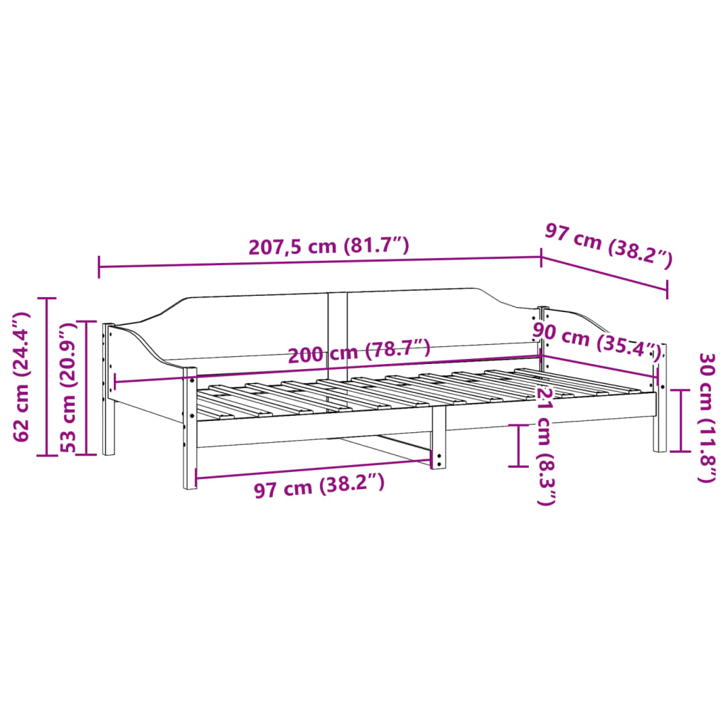 vidaXL Bed Frame without Mattress Wax Brown 90x200 cm Solid Wood Pine