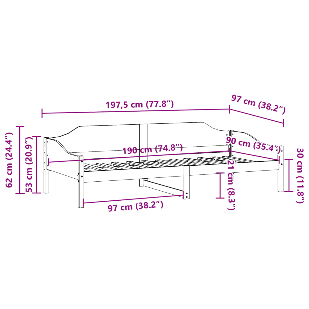 vidaXL Bed Frame without Mattress 90x190 cm Single Solid Wood Pine