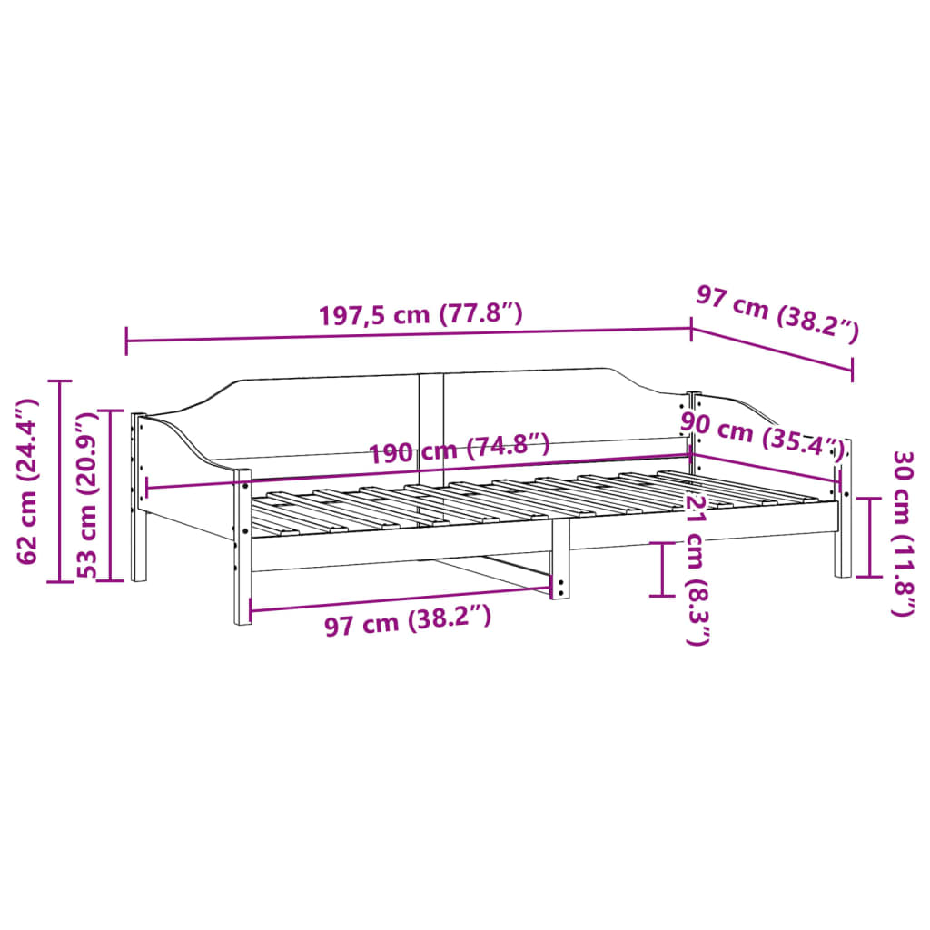 vidaXL Bed Frame without Mattress White 90x190 cm Single Solid Wood Pine