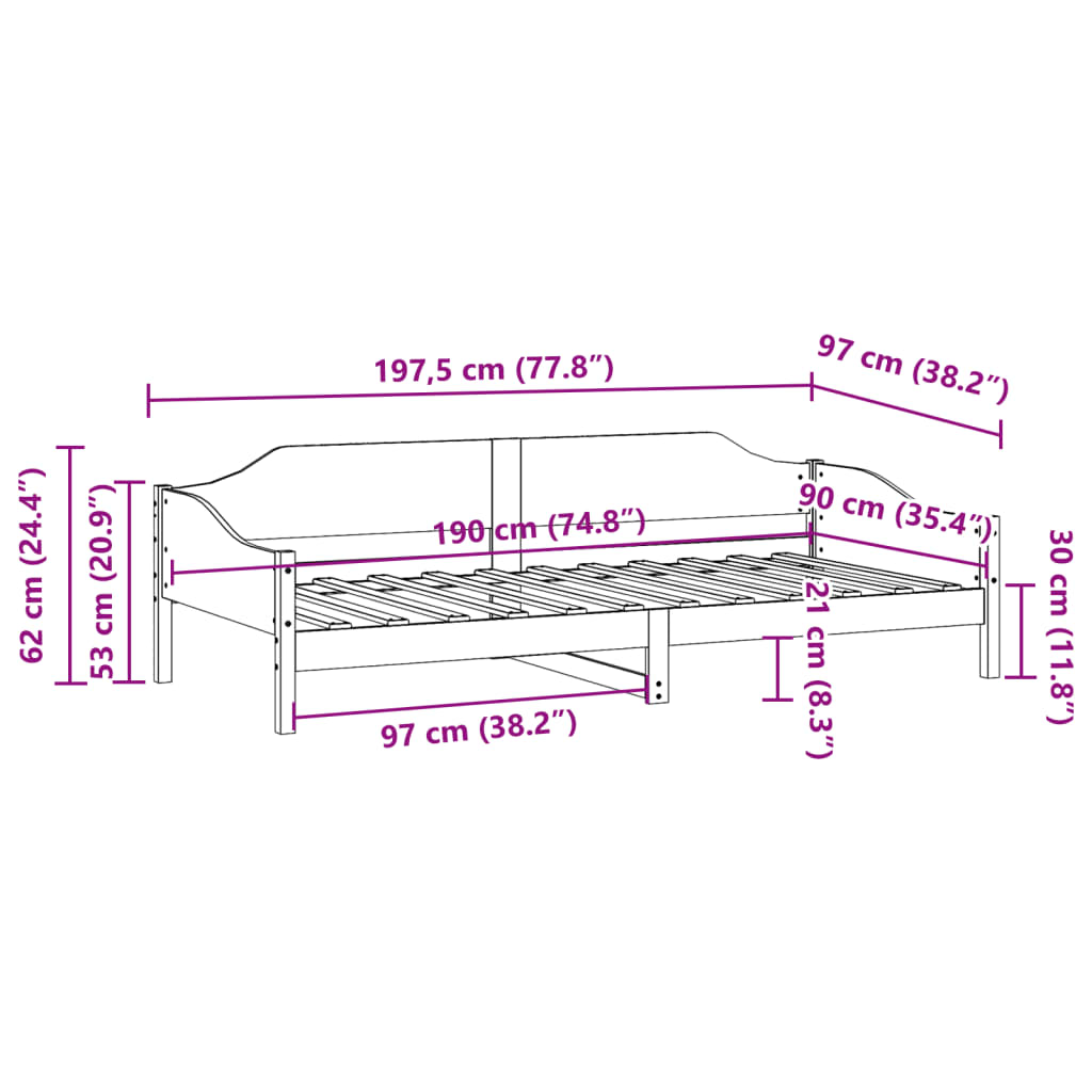 vidaXL Bed Frame without Mattress Wax Brown 90x190 cm Single Solid Wood Pine