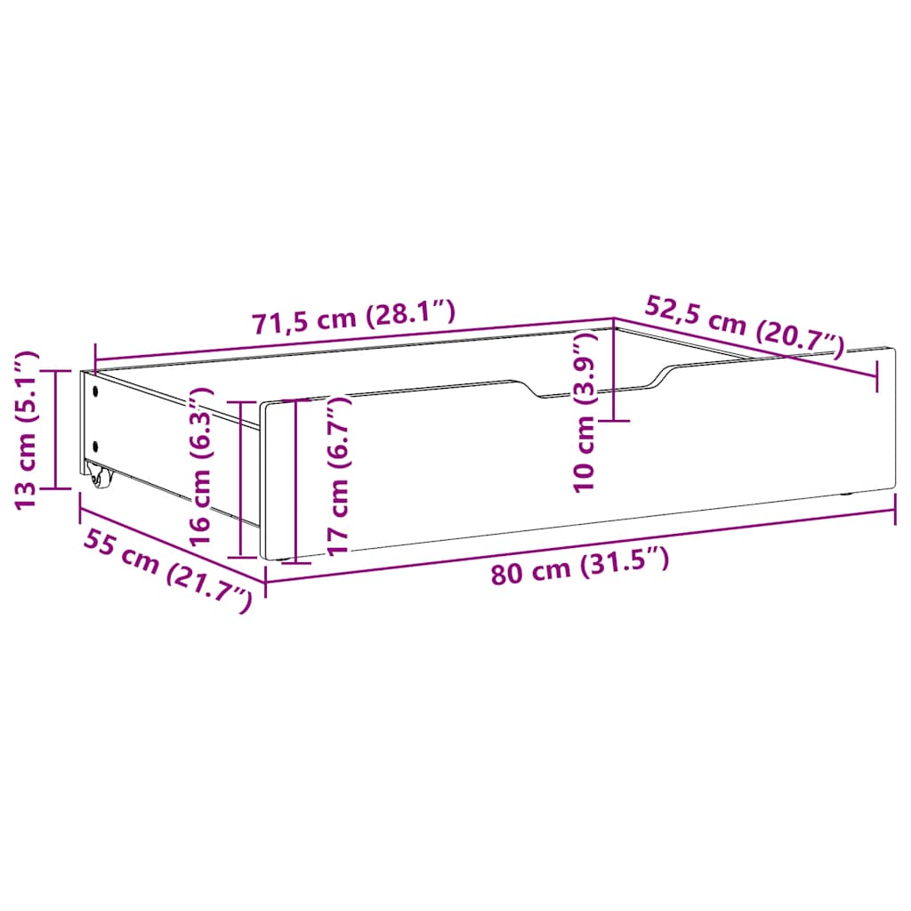 vidaXL Under-Bed Drawers 2 pcs White 80x55x17 cm Solid Wood Pine