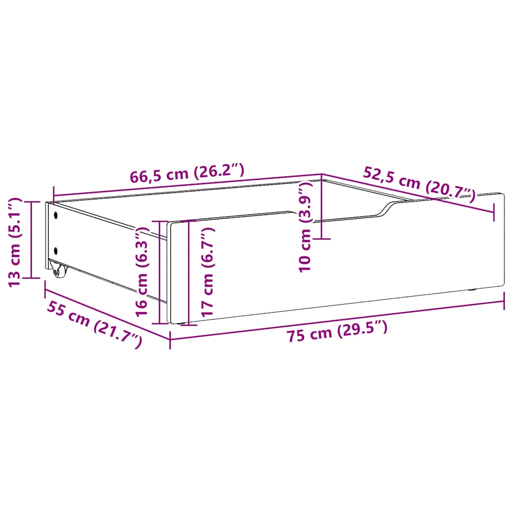 vidaXL Under-Bed Drawers 2 pcs Wax Brown 75x55x17 cm Solid Wood Pine