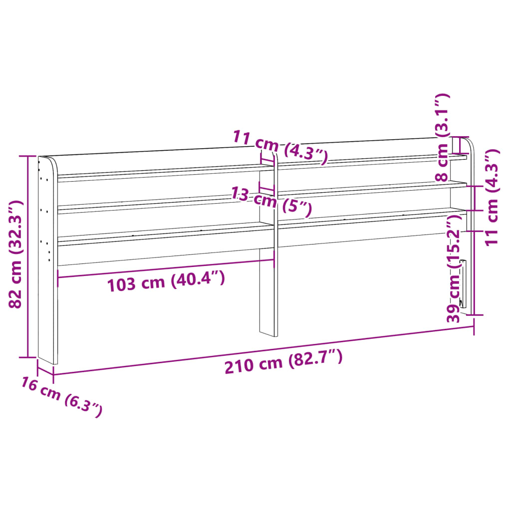 vidaXL Headboard with Shelves White 200 cm Solid Wood Pine