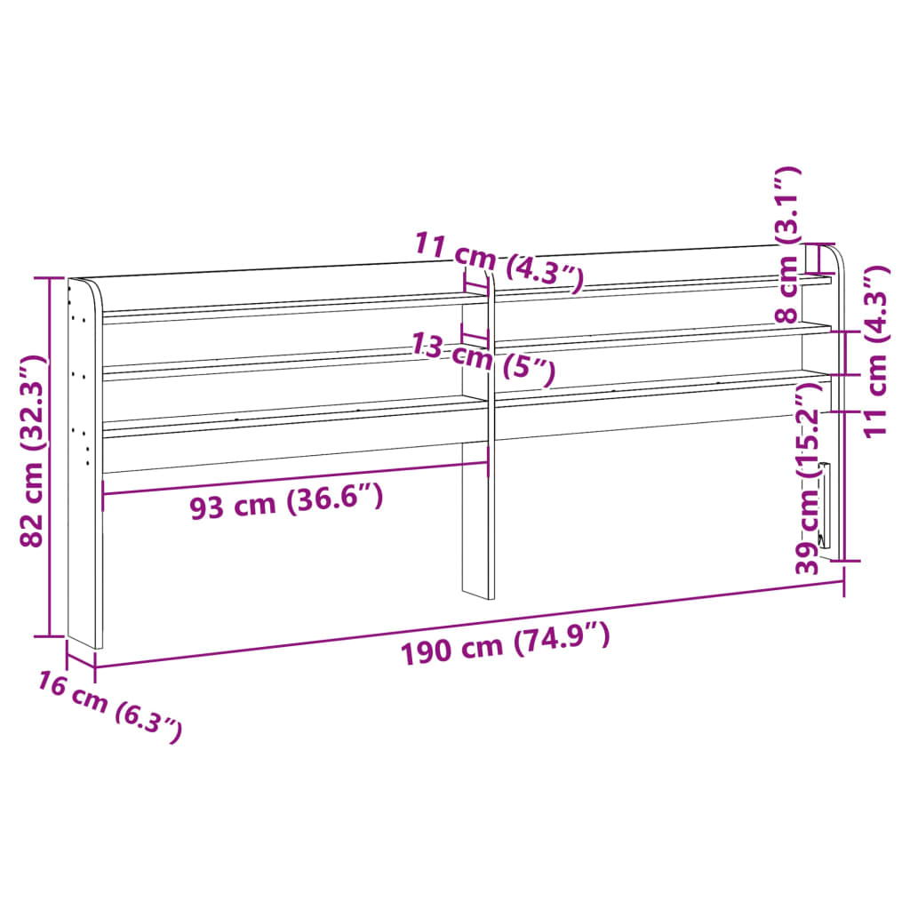 vidaXL Headboard with Shelves White 180 cm Solid Wood Pine