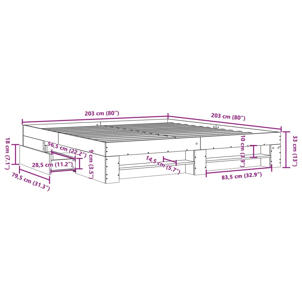 vidaXL Bed Frame without Mattress Sonoma Oak 200x200cm Engineered Wood