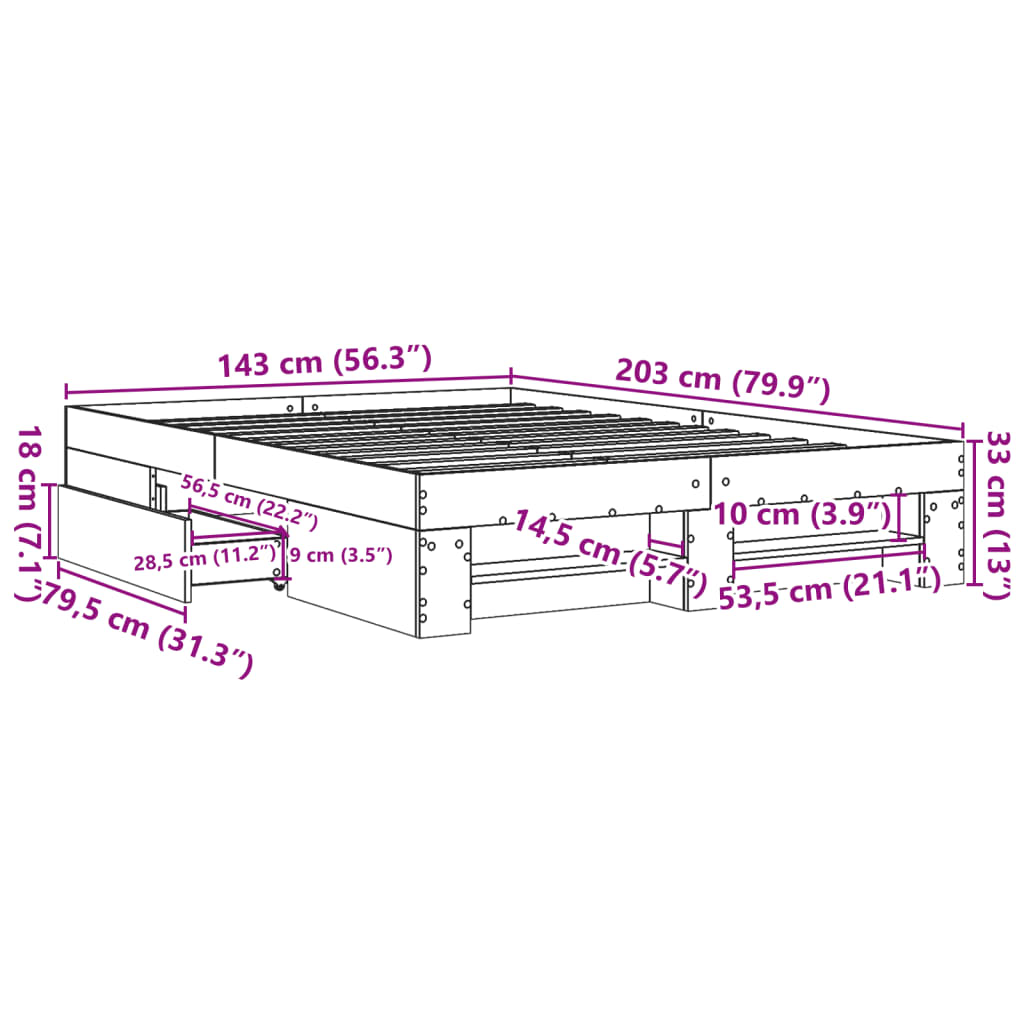 vidaXL Bed Frame without Mattress White 140x200 cm Engineered Wood