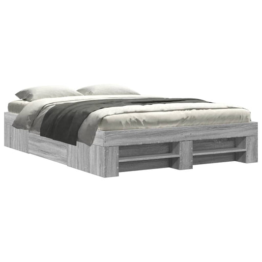 vidaXL Bed Frame without Mattress Grey Sonoma 135x190 cm Engineered Wood
