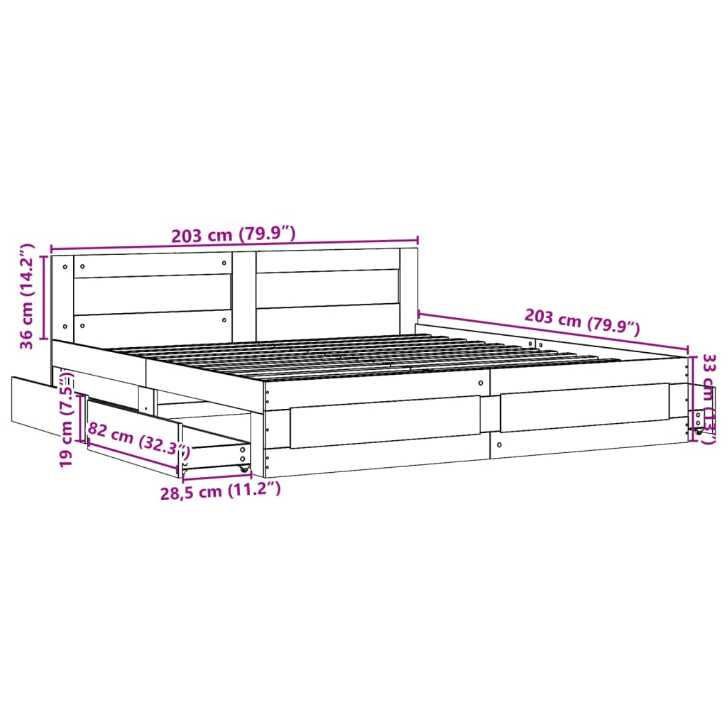 vidaXL Bed Frame with Headboard without Mattress Concrete Grey 200x200 cm