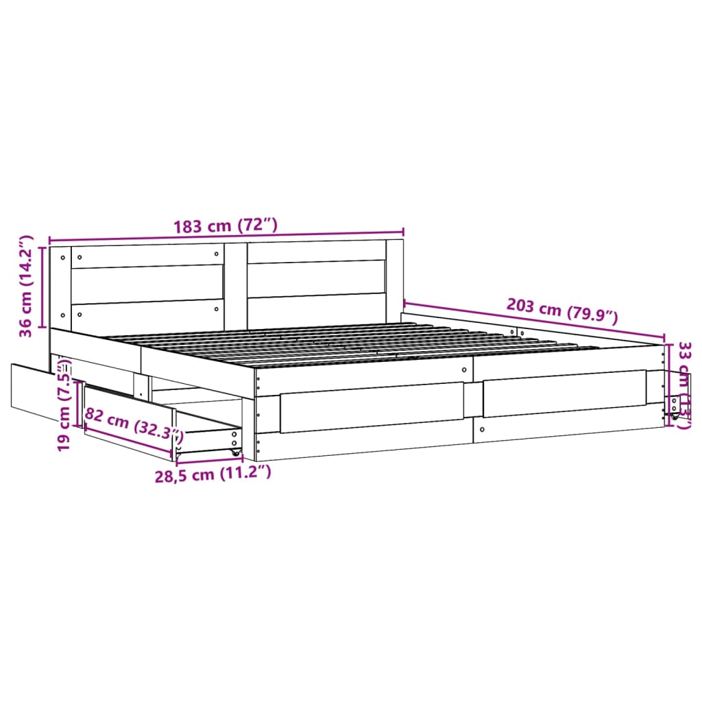 vidaXL Bed Frame with Headboard without Mattress Sonoma Oak 180x200 cm
