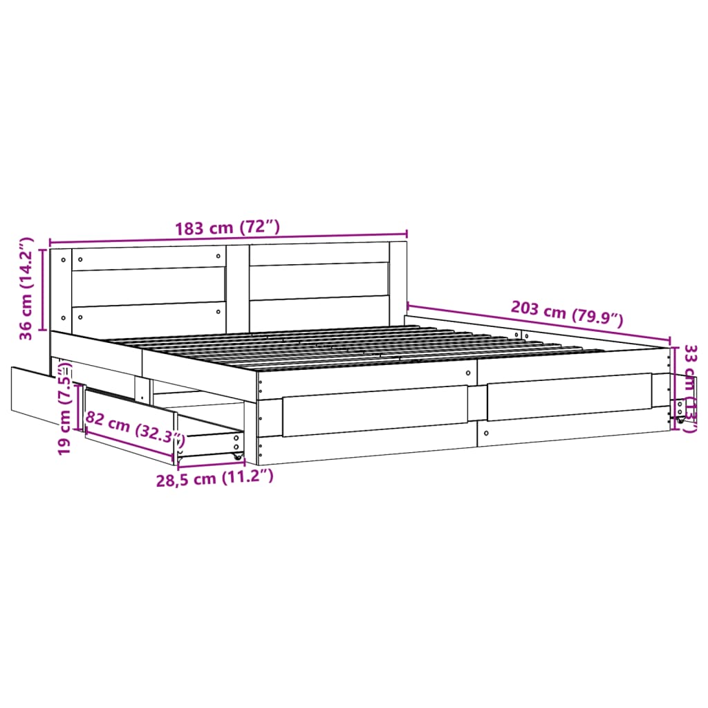 vidaXL Bed Frame with Headboard without Mattress Concrete Grey 180x200 cm