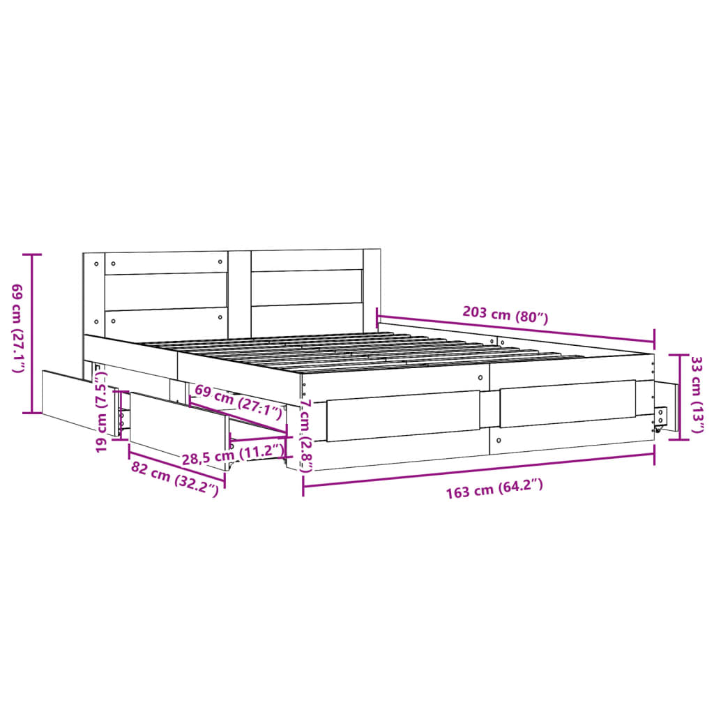 vidaXL Bed Frame with Headboard without Mattress Concrete Grey 160x200 cm