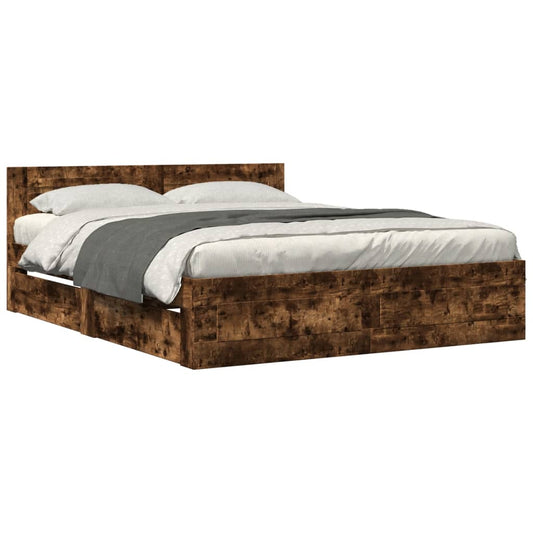 vidaXL Bed Frame with Headboard without Mattress Smoked Oak 160x200 cm