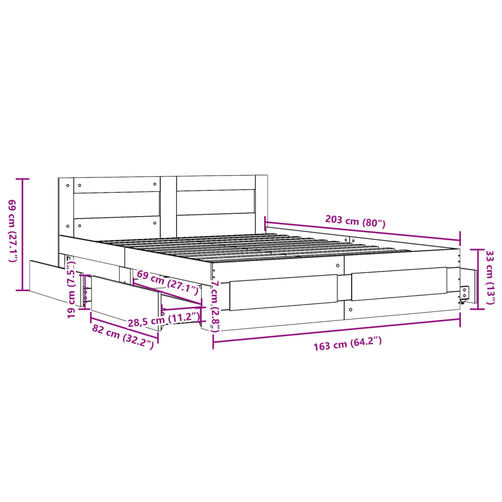 vidaXL Bed Frame with Headboard without Mattress Smoked Oak 160x200 cm
