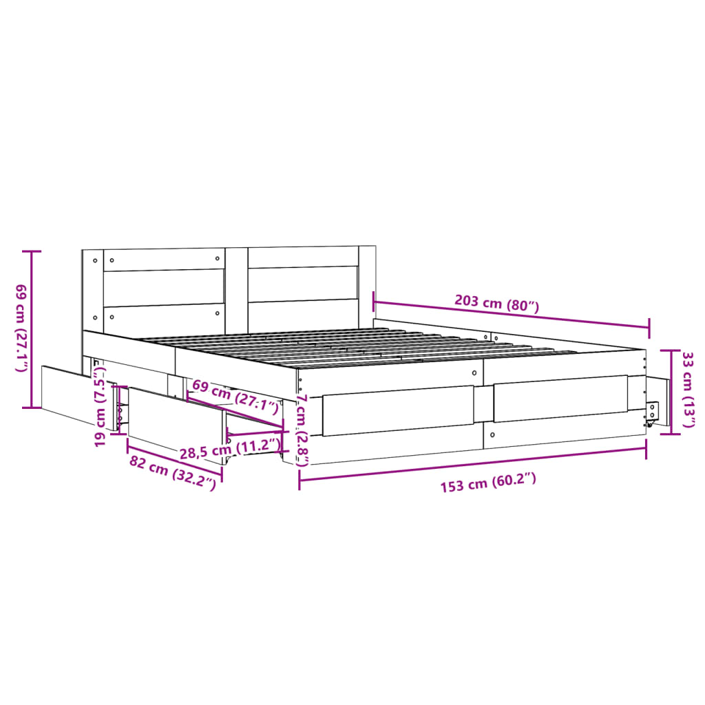 vidaXL Bed Frame with Headboard without Mattress White 150x200 cm