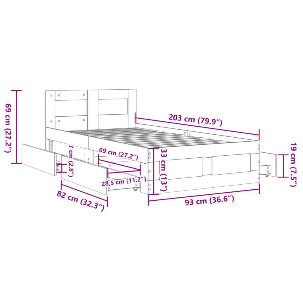 vidaXL Bed Frame with Headboard without Mattress Sonoma Oak 90x200 cm
