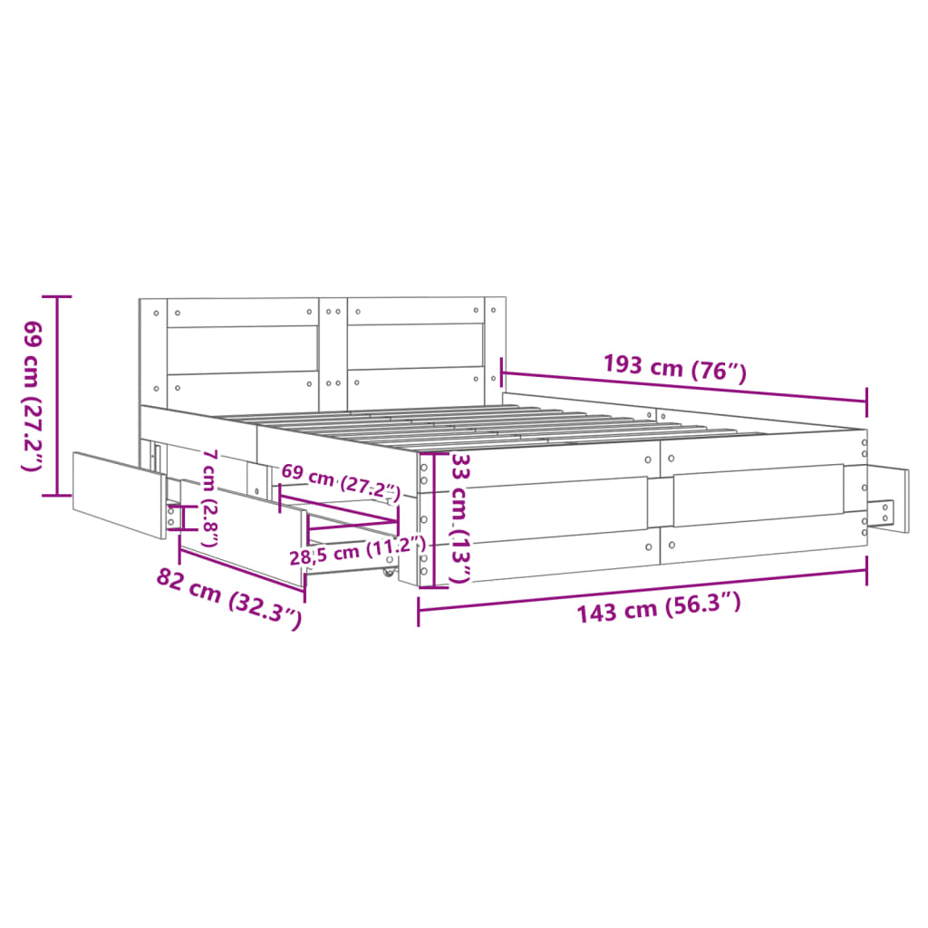 vidaXL Bed Frame with Headboard without Mattress White 140x190 cm