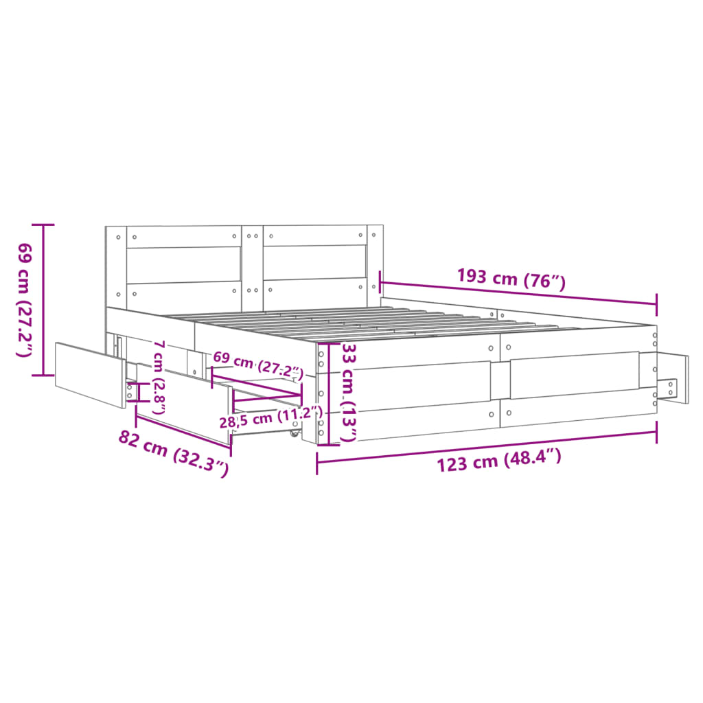 vidaXL Bed Frame with Headboard without Mattress White 120x190 cm