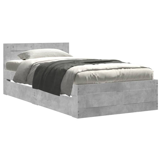 vidaXL Bed Frame with Headboard without Mattress Concrete Grey 75x190 cm Small Single
