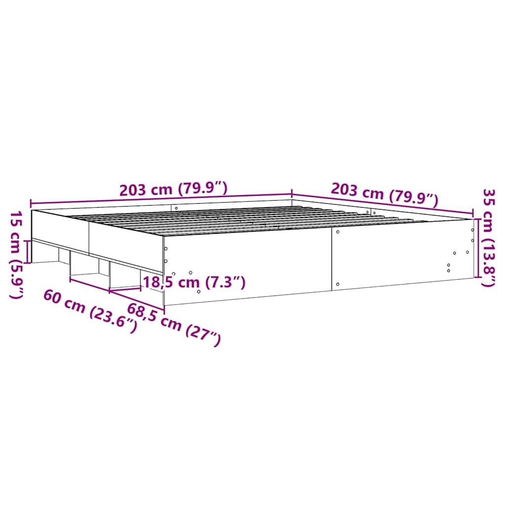 vidaXL Bed Frame without Mattress Concrete Grey 200x200cm Engineered Wood