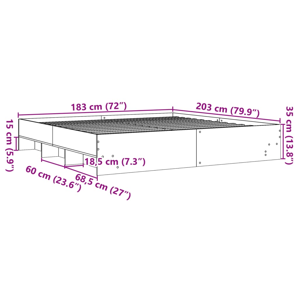vidaXL Bed Frame without Mattress Smoked Oak 180x200 cm Engineered Wood