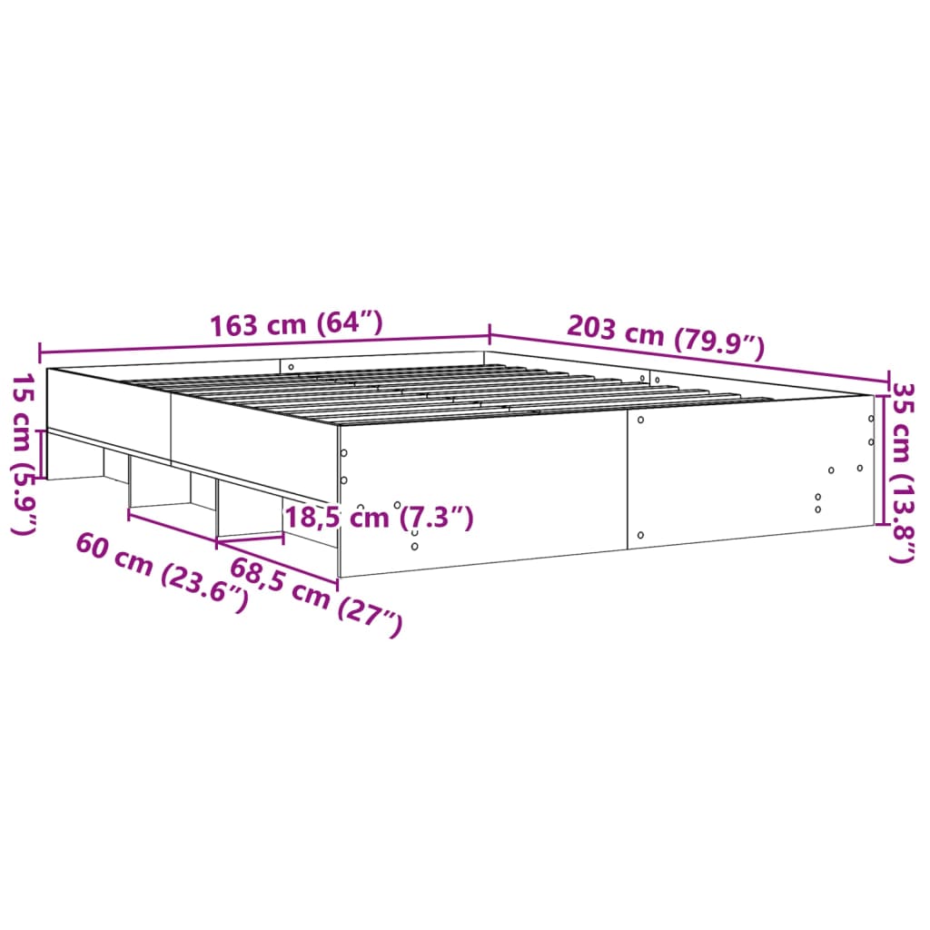 vidaXL Bed Frame | Sonoma oak | Engineered wood | 160x200 cm | Bed Frame