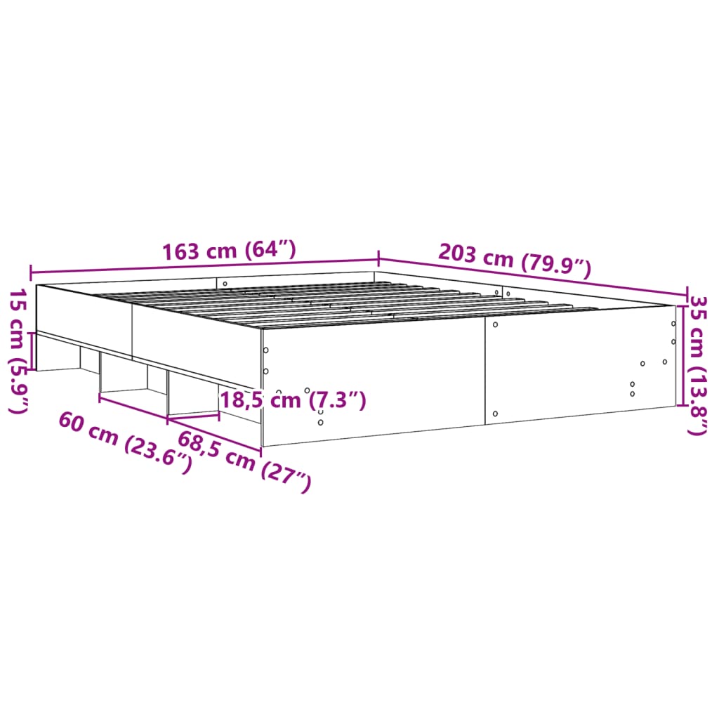 vidaXL Bed Frame without Mattress Concrete Grey 160x200cm Engineered Wood