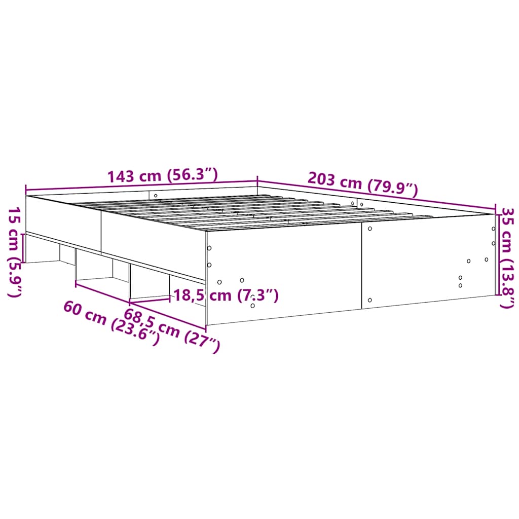 vidaXL Bed Frame without Mattress White 140x200 cm Engineered Wood