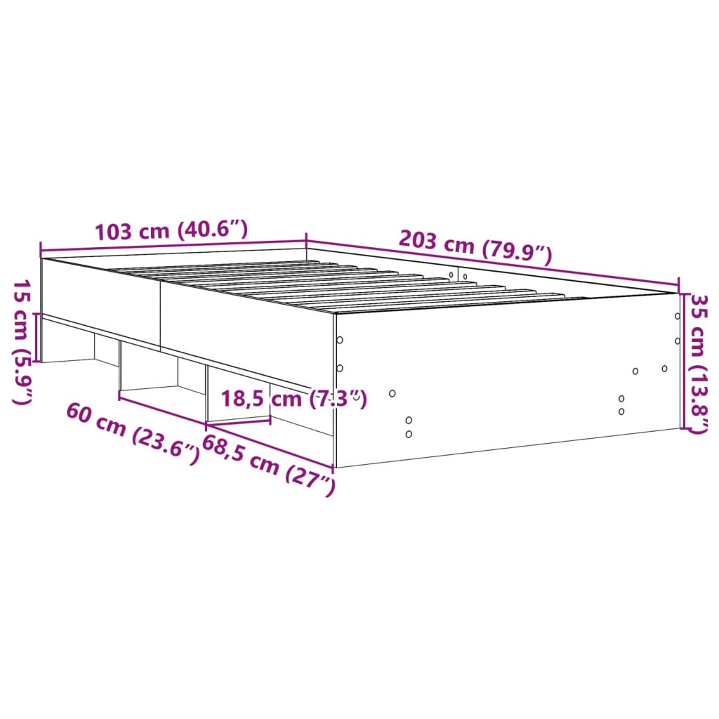vidaXL Bed Frame without Mattress Black 100x200 cm Engineered Wood